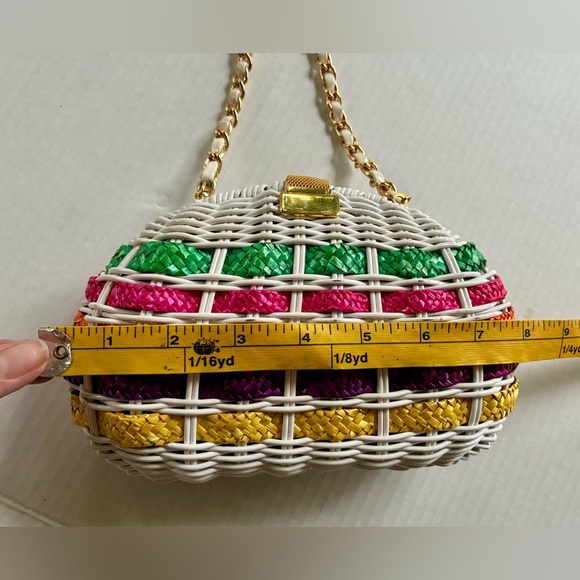 Vintage 70s purse picnic basket style plastic coated wicker shoulder bag EUC - Picture 13 of 15